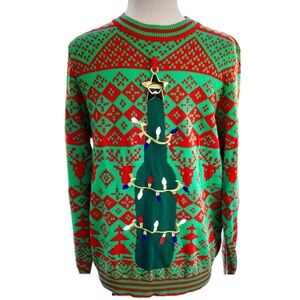 Tipsy Elves Red Green Size Large Ugly Christmas Sweater W/ Bottle Opener
